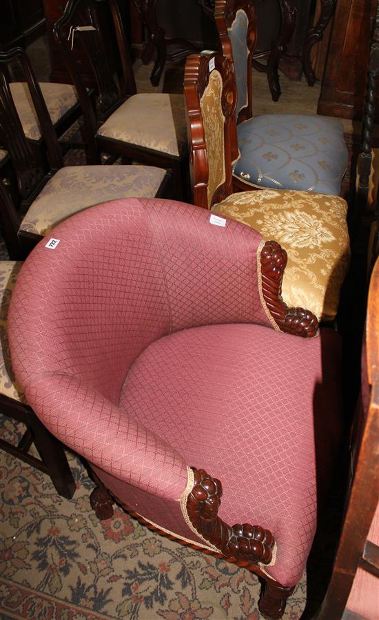 Ropework carved mahogany tub chair and a pair of side chairs (3)